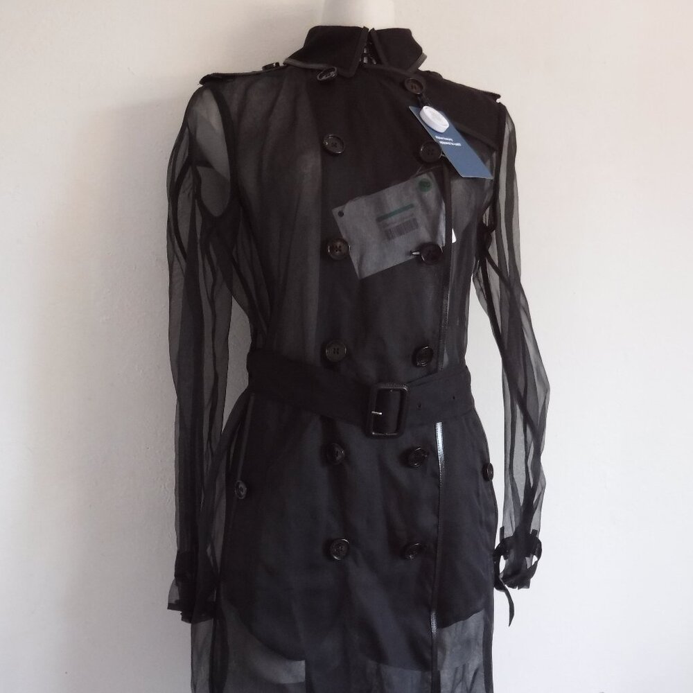 NWT BURBERRY BLACK SILK SHEER TRENCH COAT - Picture 3 of 15
